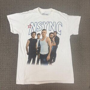 NSYNC Shirt Large Cotton Crew Neck Graphic Print Y2K Boy Band Glitter Preppy
